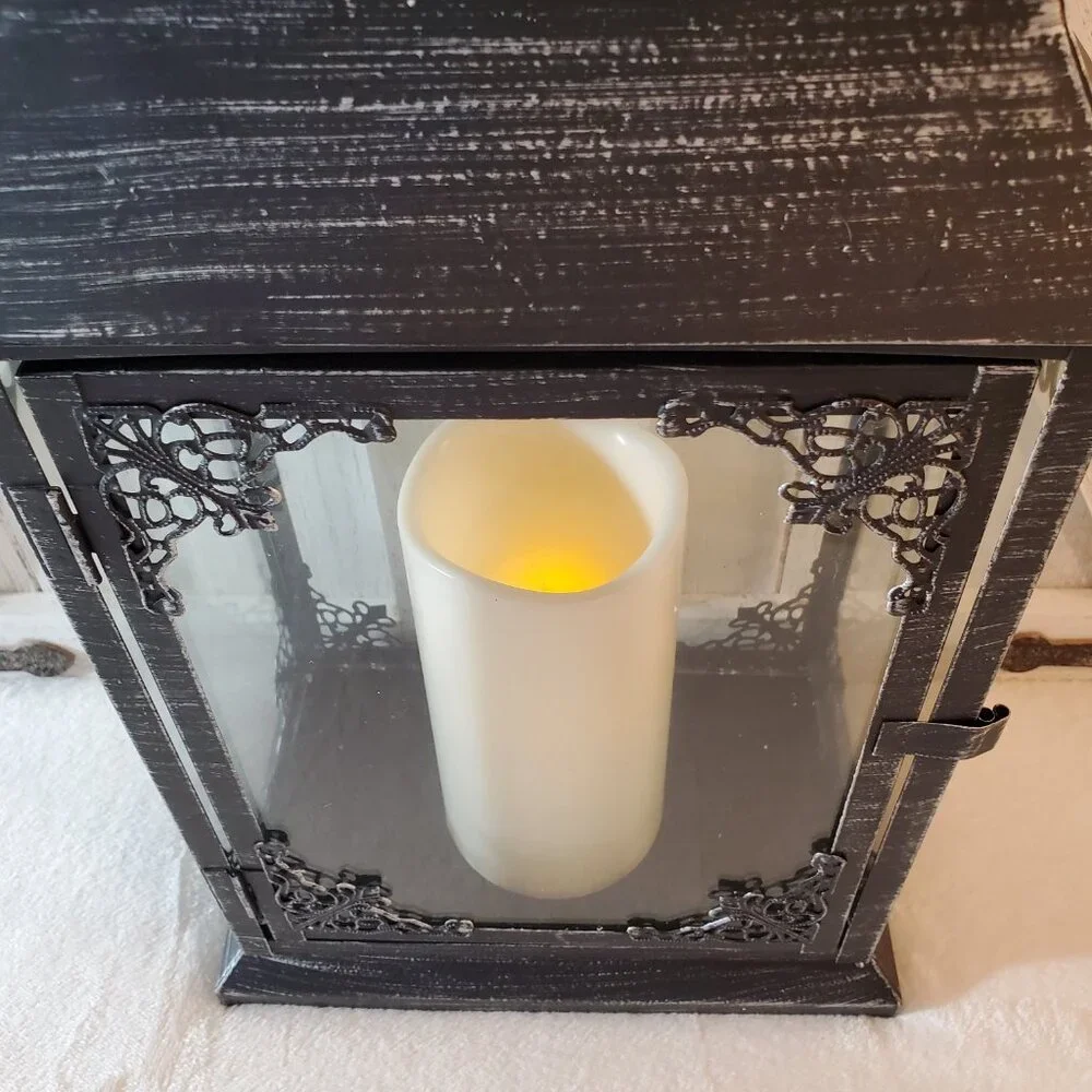 Black Metal Lantern With Candle